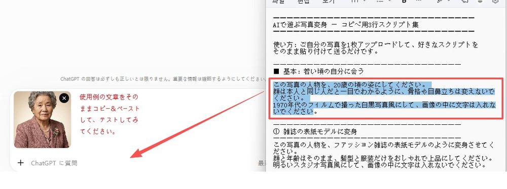 文例をコピーして貼り付ける様子