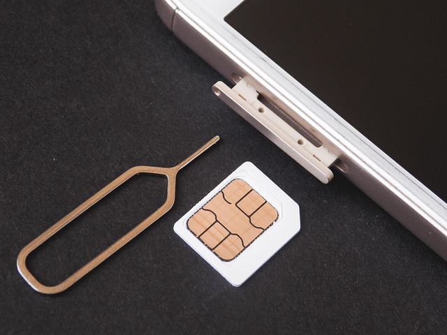 スマートフォンとSIMカード、取り出しピン